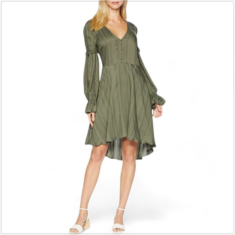 BCBGMaxAzria Dusty Olive Hi Low Jacquard Peasant Boho Dress BCBG NWT NEW XXS